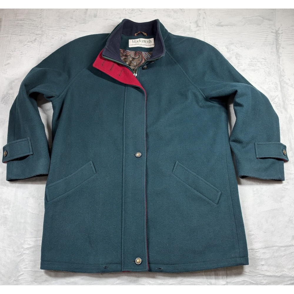 Vintage Mackintosh New England Wool Coat Teal Paisley USA Size 12